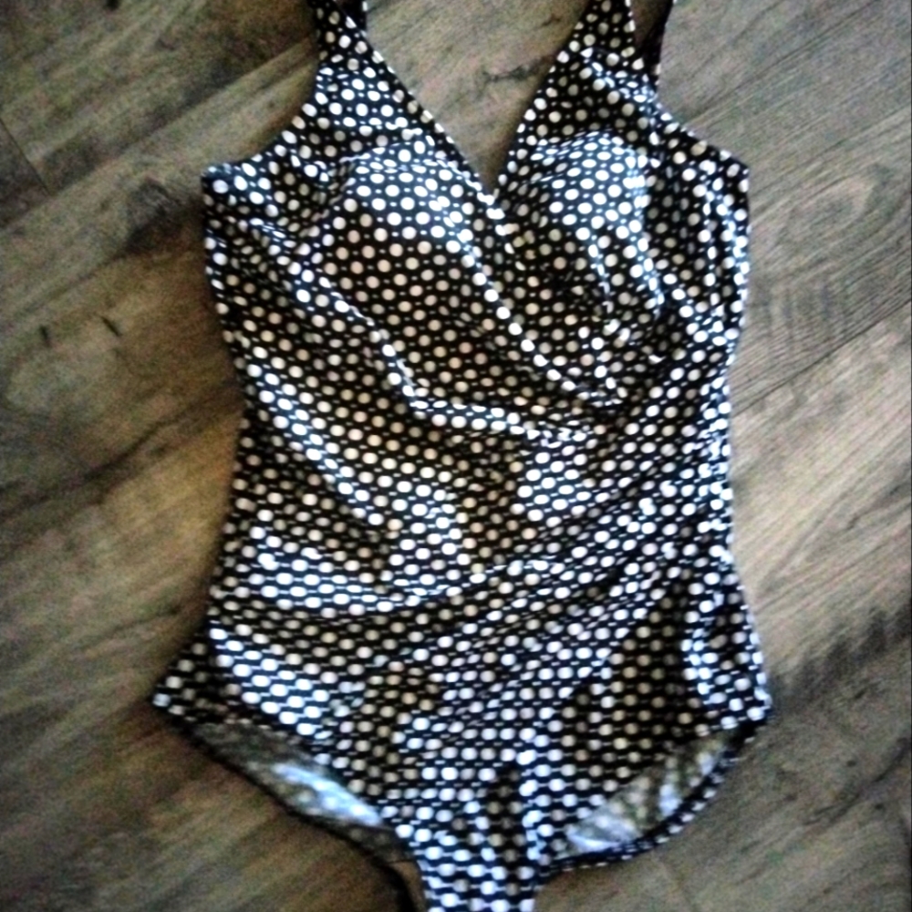 Miraclesuit Black and White Polka Dot One-Piece Swimsuit
